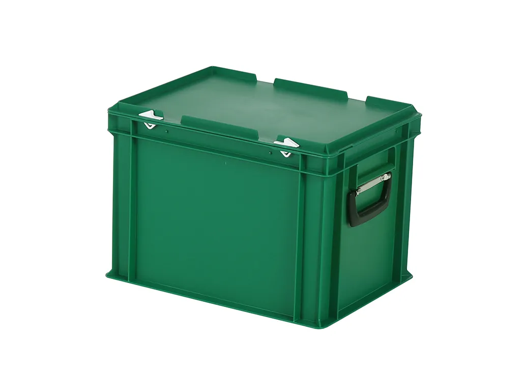 Plastic case - 400 x 300 x H 295 mm - Green - Stacking bin with lid and case handles