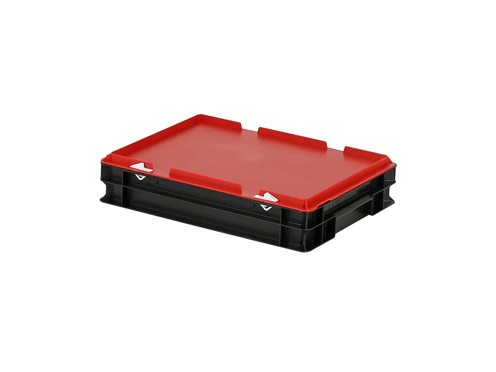 Combicolor Deckelbehälter - 400 x 300 x H 90 mm (glatter Boden) - Schwarz-Rot