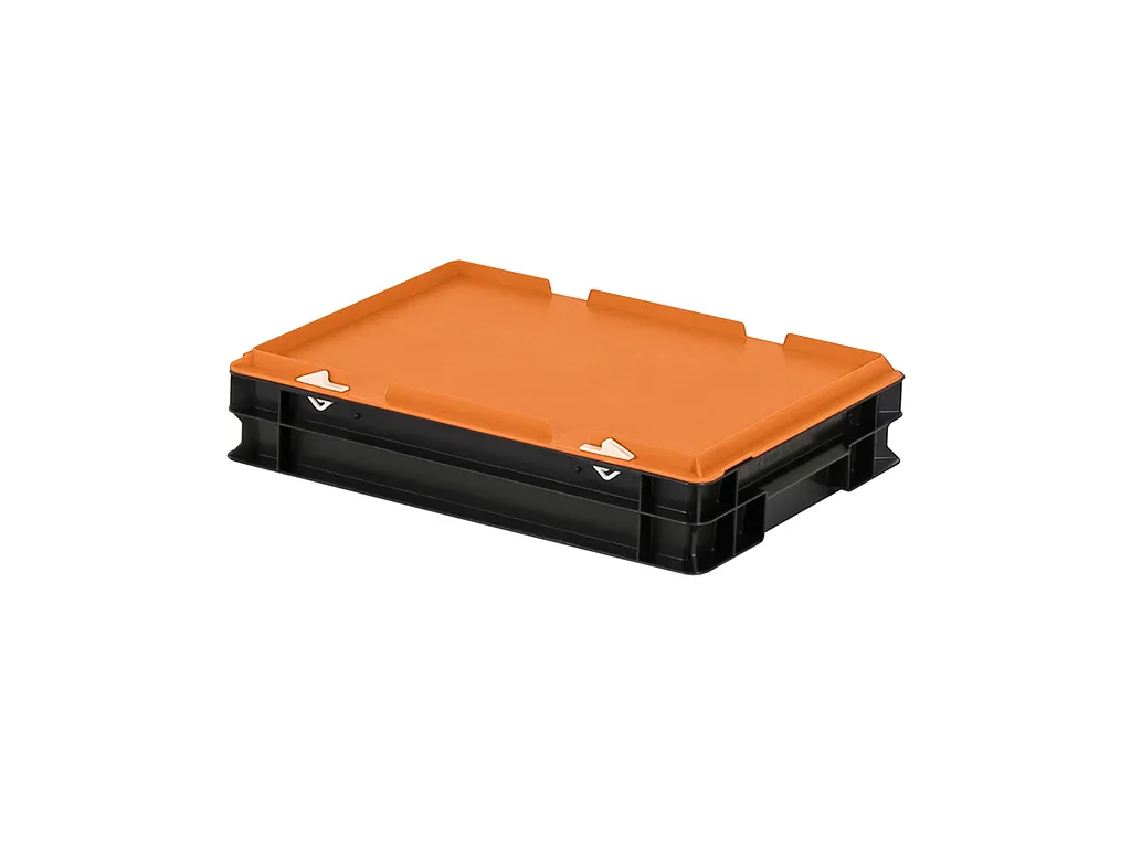 Combicolor Deckelbehälter - 400 x 300 x H 90 mm (glatter Boden) - Schwarz-Orange - 1