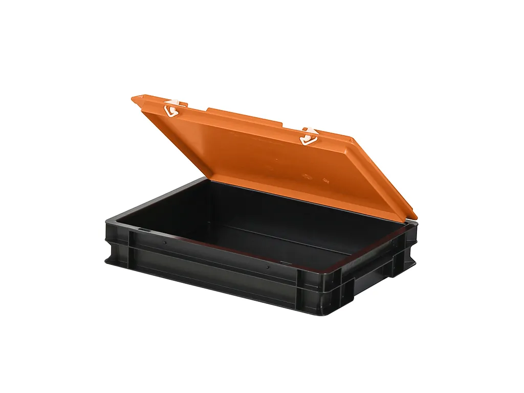 Combicolor Deckelbehälter - 400 x 300 x H 90 mm (glatter Boden) - Schwarz-Orange - 2
