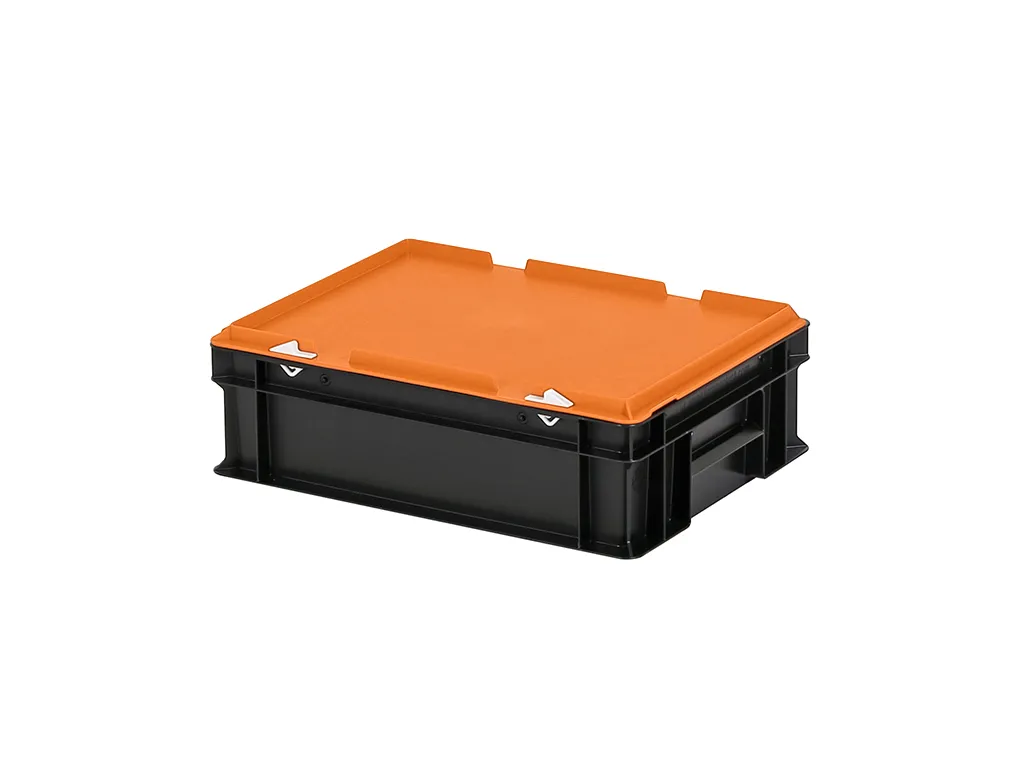 Combicolor Deckelbehälter - 400 x 300 x H 133 mm (glatter Boden) - Schwarz-Orange