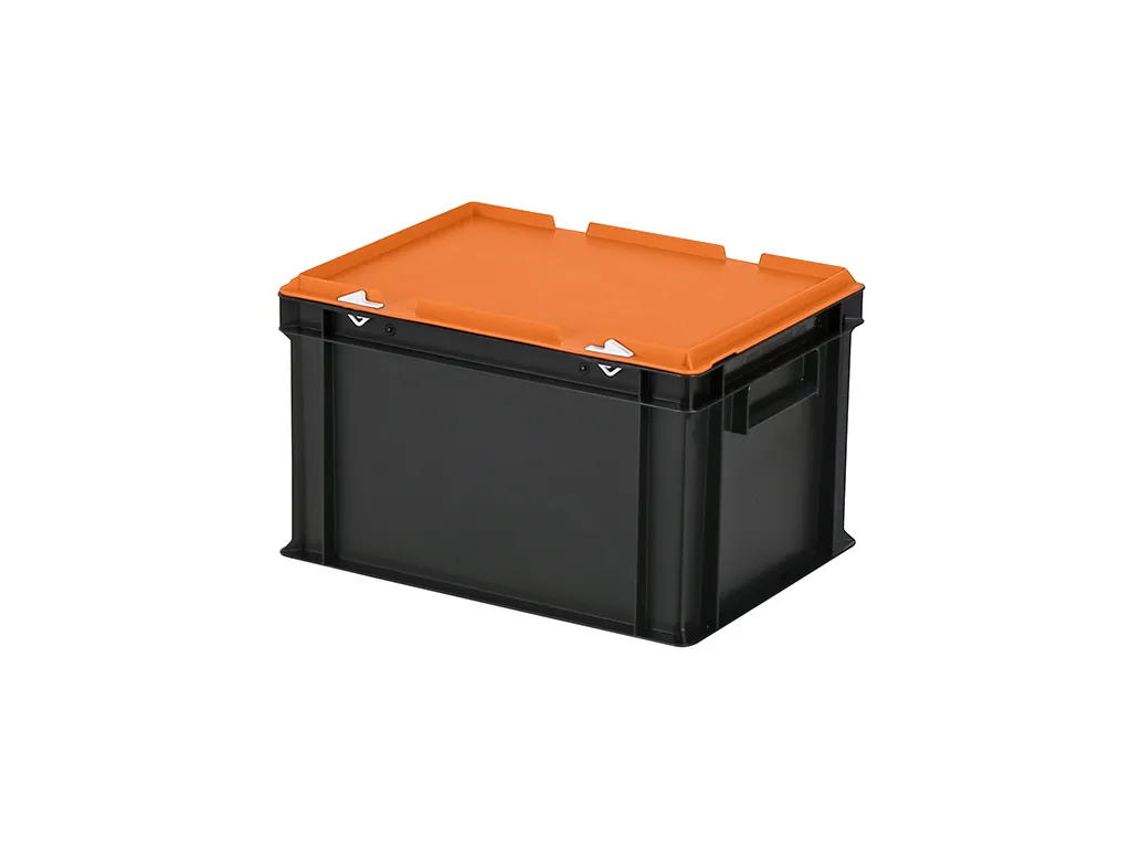 Combicolor Deckelbehälter - 400 x 300 x H 250 mm (glatter Boden) - Schwarz-Orange