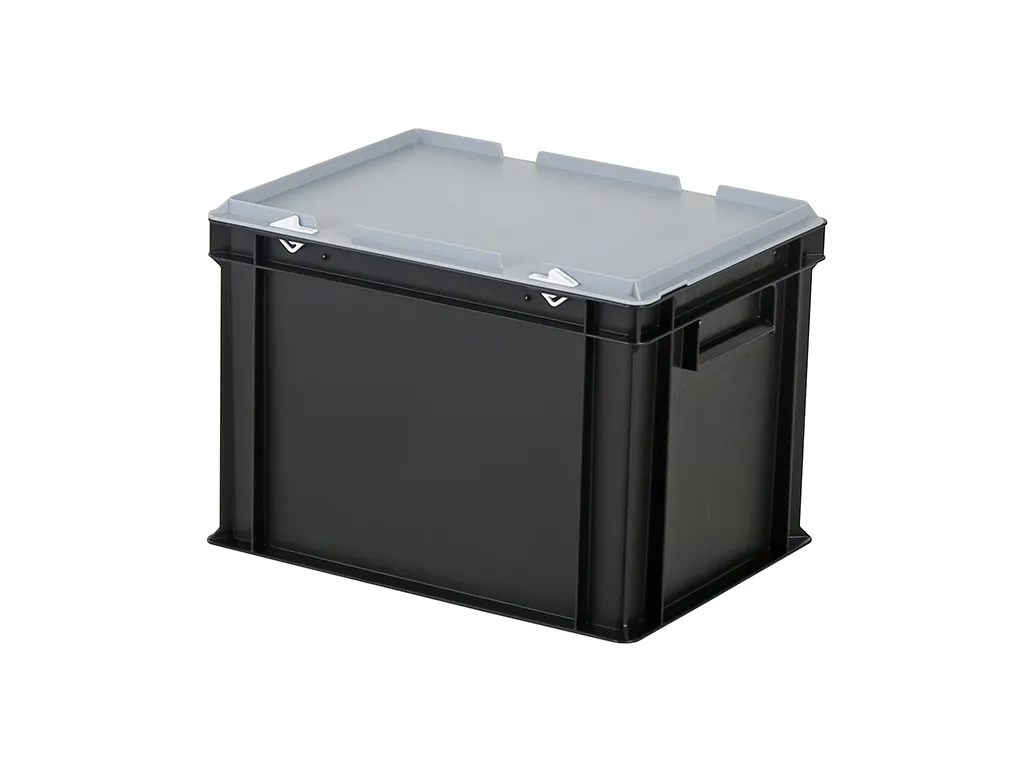 Combicolor stacking bin with lid - 400 x 300 x H 295 mm - black-grey
