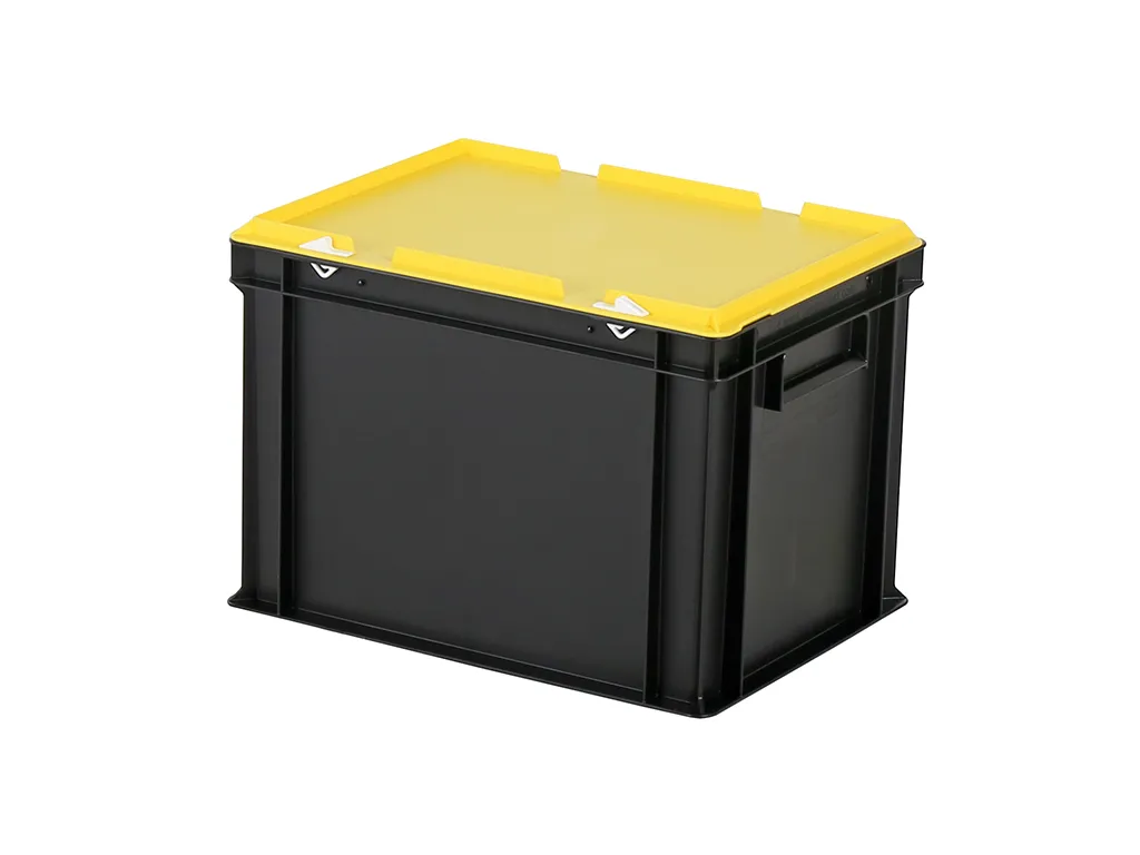 Combicolor stacking bin with lid - 400 x 300 x H 295 mm - black-yellow