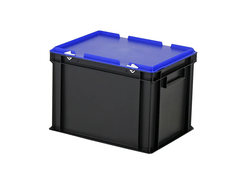 Combicolor stacking bin with lid - 400 x 300 x H 295 mm - black-blue