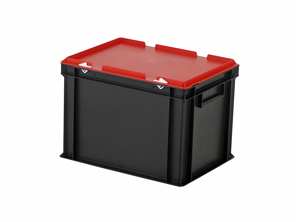 Combicolor stacking bin with lid - 400 x 300 x H 295 mm - black-red