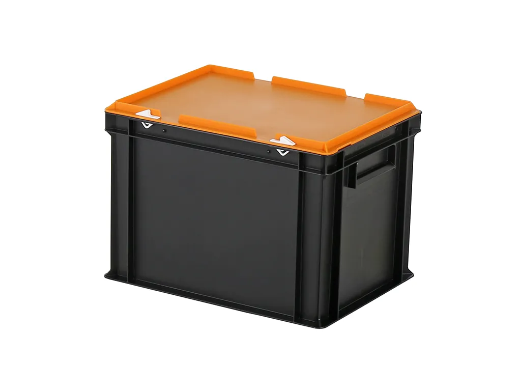 Combicolor stacking bin with lid - 400 x 300 x H 295 mm - black-orange