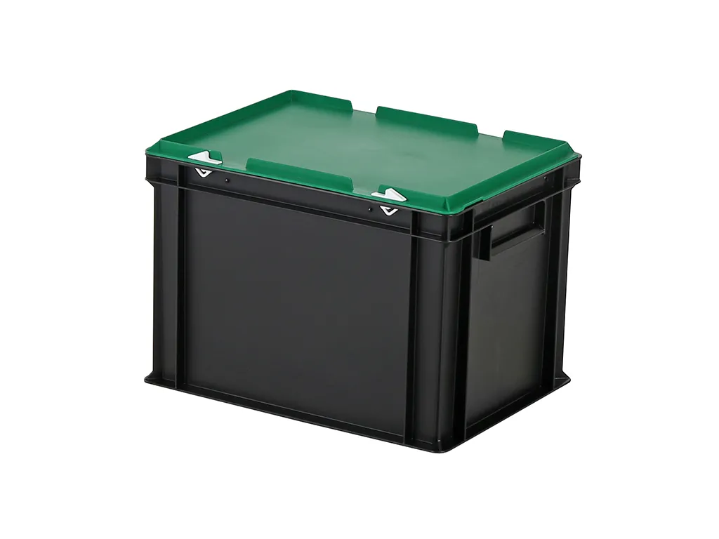 Combicolor stacking bin with lid - 400 x 300 x H 295 mm - black-green