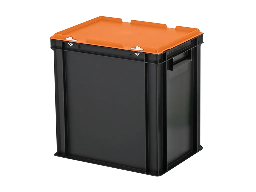 Combicolor stacking bin with lid - 400 x 300 x H 415 mm - black-orange