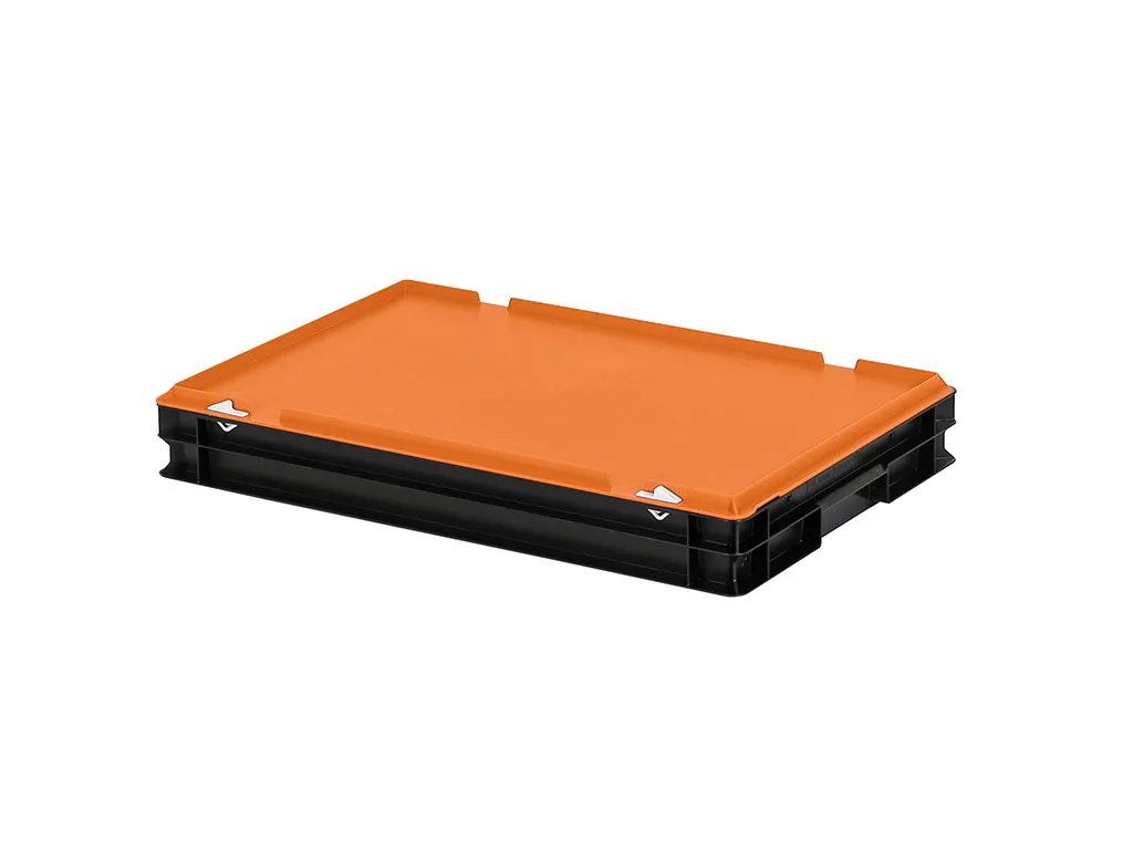 Combicolor Deckelbehälter - 600 x 400 x H 90 mm (glatter Boden) - Schwarz-Orange