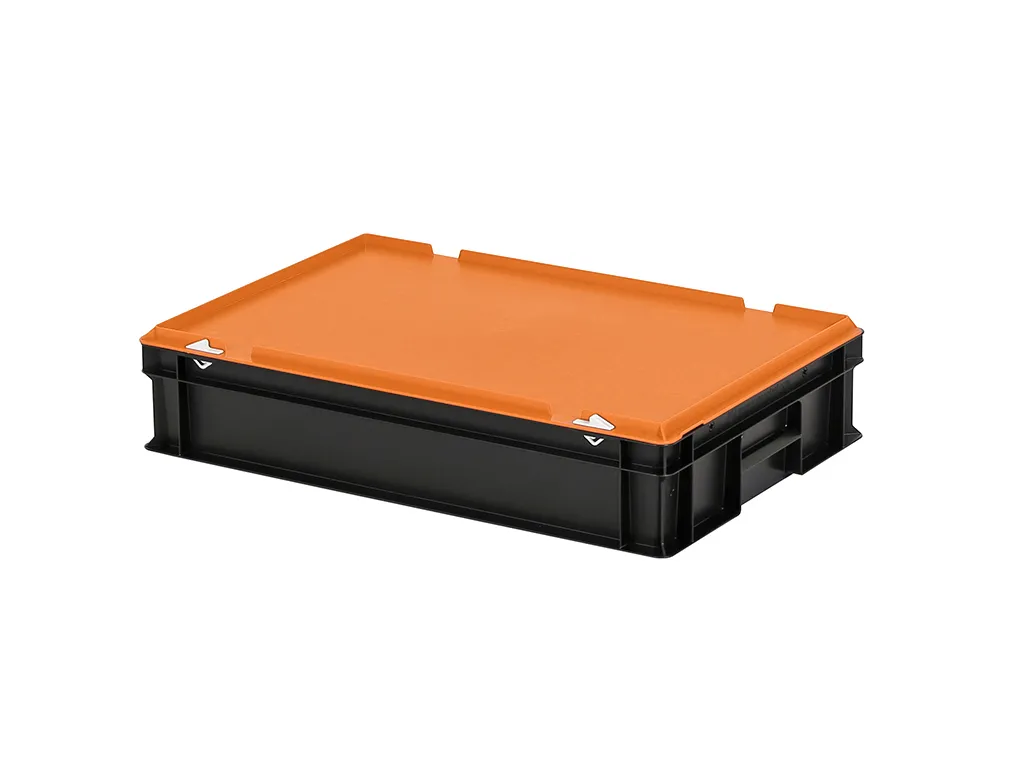 Combicolor stacking bin with lid - 600 x 400 x H 135 mm - black-orange