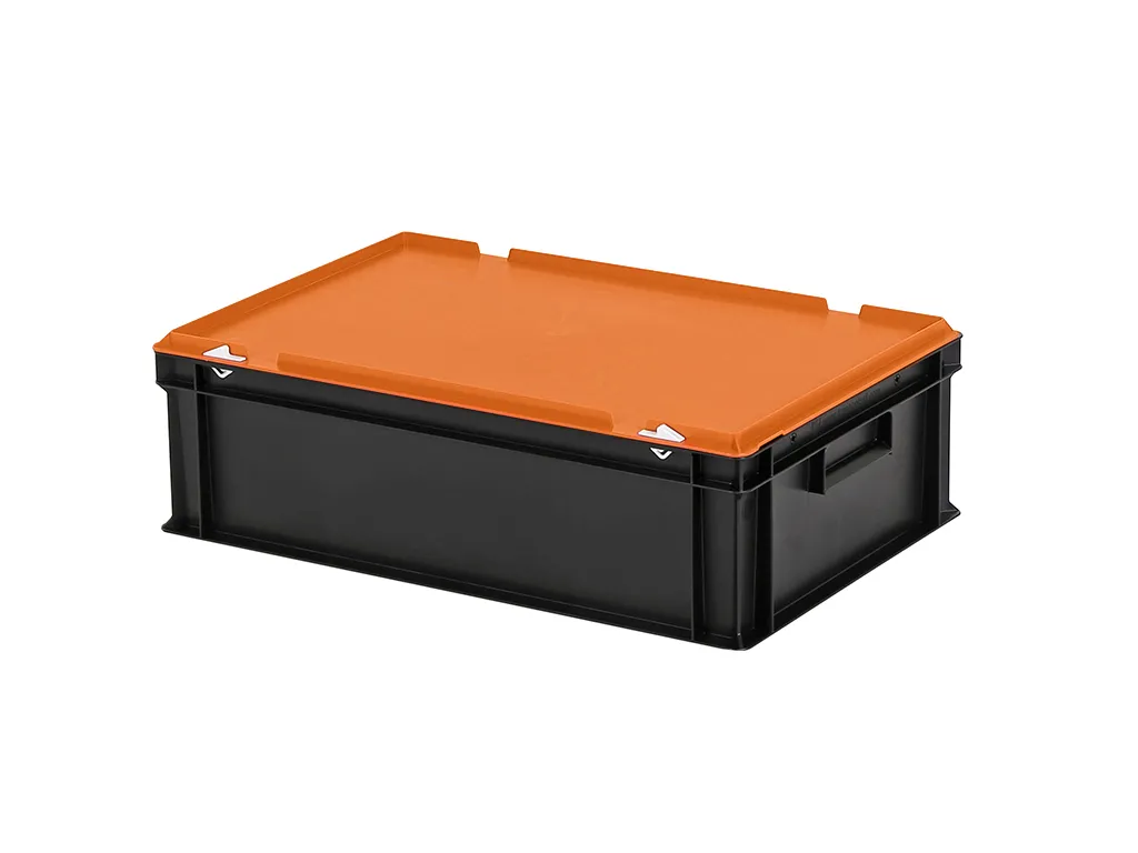 Combicolor stacking bin with lid - 600 x 400 x H 185 mm - black-orange
