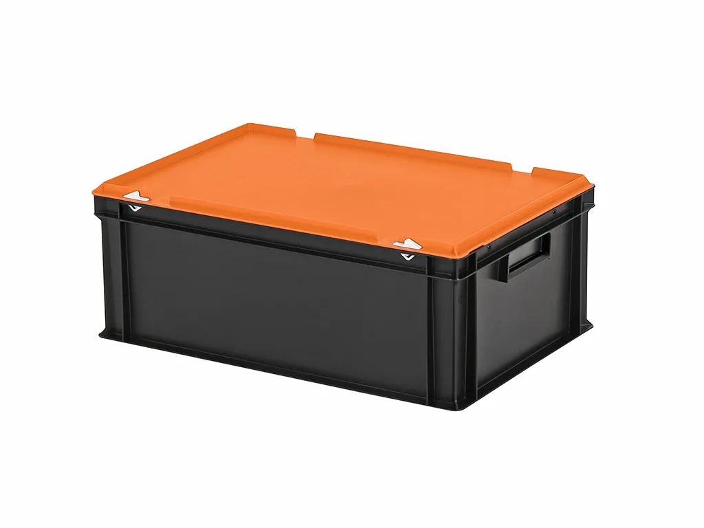 Combicolor stacking bin with lid - 600 x 400 x H 235 mm - black-orange