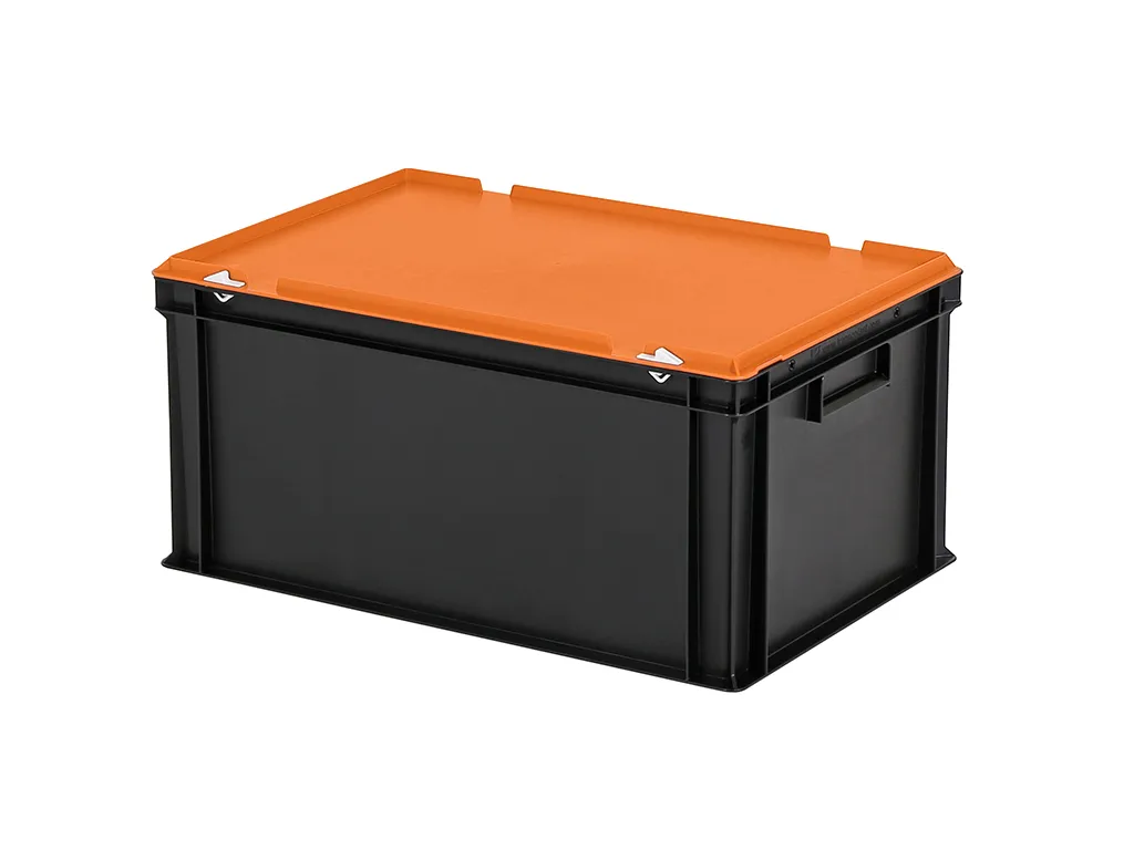 Combicolor stacking bin with lid - 600 x 400 x H 295 mm - black-orange