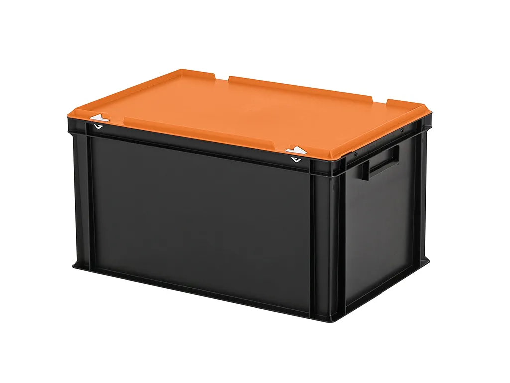 Duocouleur bac et couvercle - 600 x 400 x H 335 mm - Noir-orange - (fond renforcé)