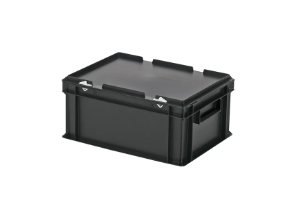 Stapelbak met deksel - 400 x 300 x H 190 mm (gladde bodem) - zwart