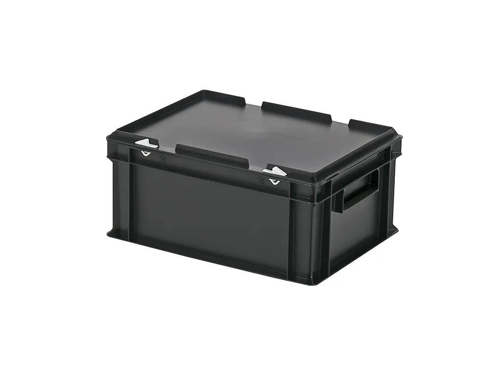 Stapelbehälter mit Deckel - 400 x 300 x H 190 mm (glatter Boden) - Schwarz