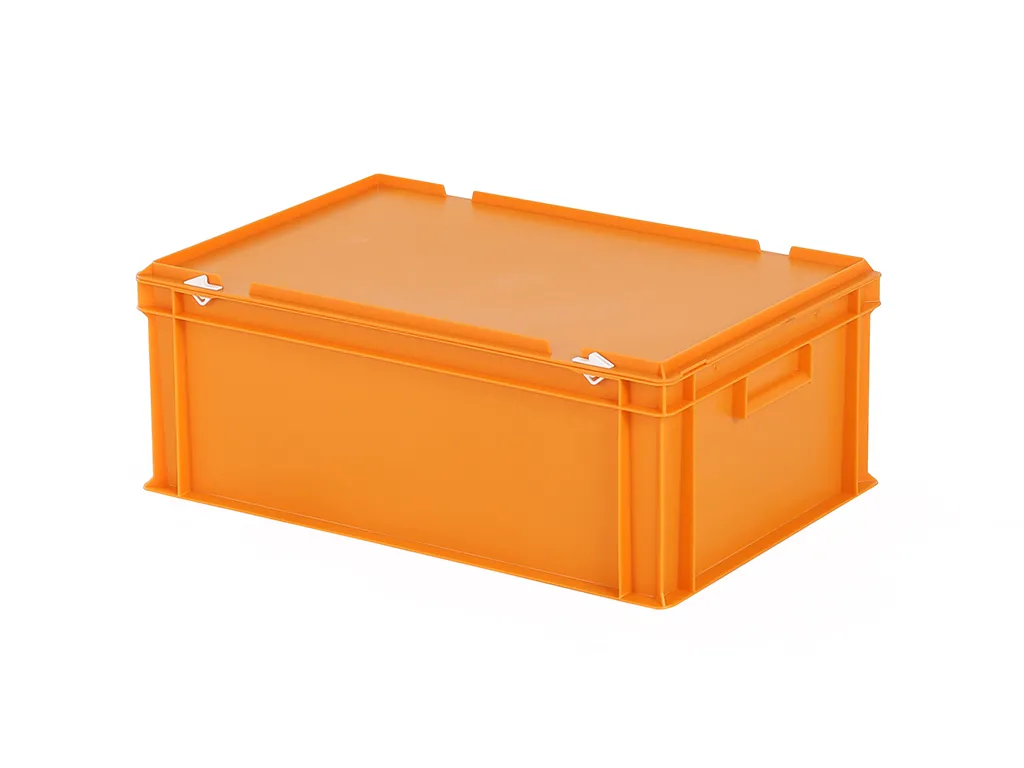 Stapelbak met deksel - 600 x 400 x H 235 mm (gladde bodem) - oranje