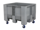 Fahrbare SB3 Palettenbox - 1200 &times; 1000 mm - 4 Lenkrollen - Gummilaufbelag - grau