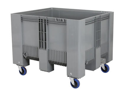Fahrbare SB3 Palettenbox - 1200 &times; 1000 mm - 4 Lenkrollen - Gummilaufbelag - grau