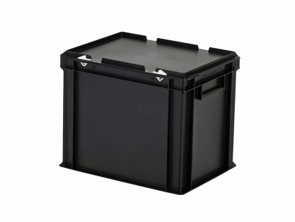 Stapelbak met deksel - 400 x 300 x H 335 mm (versterkte bodem) - zwart