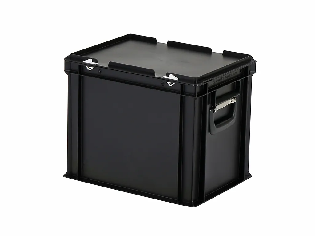 Koffer - 400 x 300 x H 335 mm - zwart - stapelbak met deksel en koffergreep