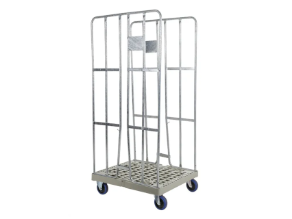 Conteneur roulant - pour Euronorm - 2 grilles de serrage, galvanis&eacute;es - fond en plastique, gris