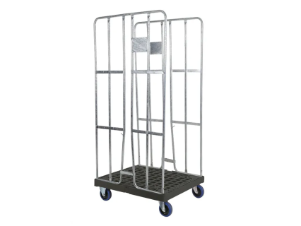 Conteneur roulant - pour Euronorm - 2 grilles de serrage, galvanis&eacute;es - fond en plastique, noir