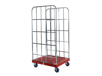 Rolcontainer - voor de Retail - 2 zijwanden, verzinkt - kunststof bodem, rood