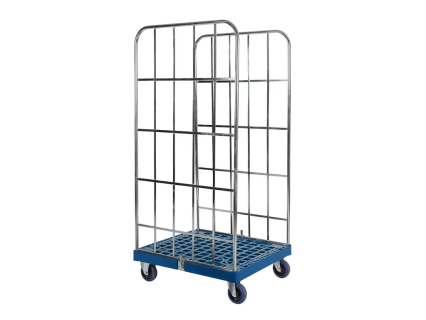 Roll container - for retail - 2 side walls, galvanised - plastic base, blue