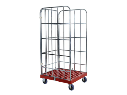Rollcontainer - f&uuml;r den Retail-Bereich - 2 Seitenw&auml;nde und 1 R&uuml;ckwand, verzinkt - Kunststoffboden, rot
