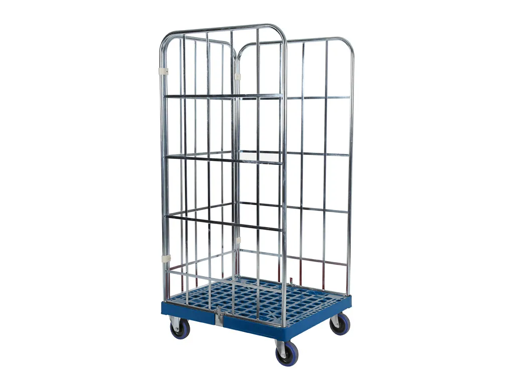 Roll container - two side walls and one rear wall - galvanised - dark blue