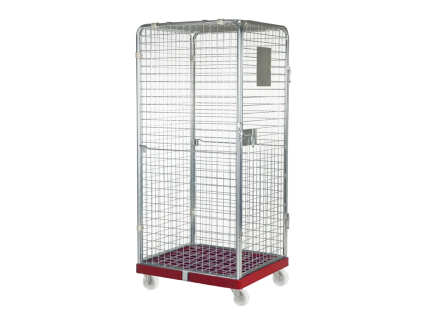 Conteneur antivol - format retail - 3 c&ocirc;t&eacute;s avec porte et toit, galvanis&eacute; - fond en plastique, rouge