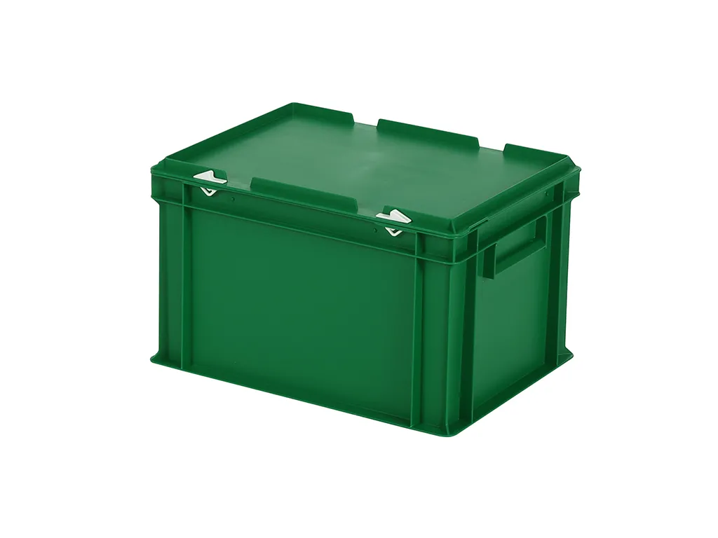 SOLID LINE Stapelbehälter mit Deckel - 400 x 300 x H 250 mm (glatter Boden) - Grün