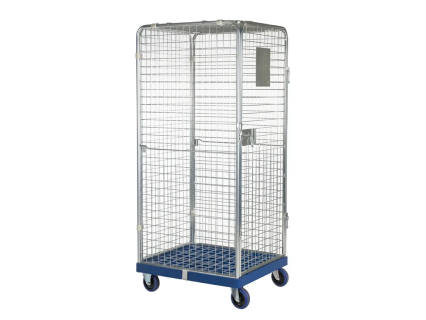Conteneur antivol - format retail - 3 c&ocirc;t&eacute;s avec porte et toit, galvanis&eacute; - fond en plastique, bleu