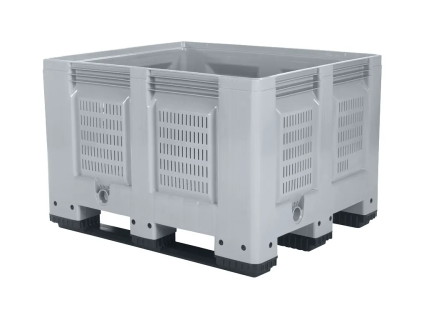 Palettenbox BIG BOX - 1200 &times; 1000 mm - perforiert - 3 Kufen - grau