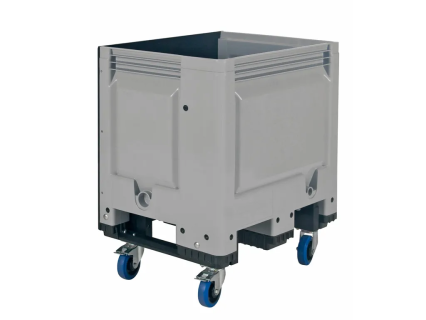 Fahrbare BIG BOX Palettenbox - 800 &times; 600 mm - 4 Lenkrollen - Gummilaufbelag