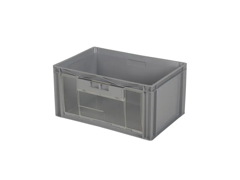 Euronorm plastic storage bin with flap - 600 x 400 x H 300 mm