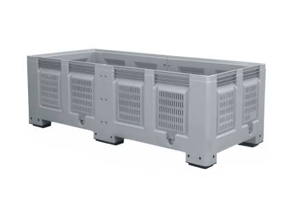 Caisse-palette grand format XL - type BIG BOX - version DUO allong&eacute;e - perfor&eacute;e - 2160 x 1000 x H760 mm - 6 pieds - gris (sur mesure)