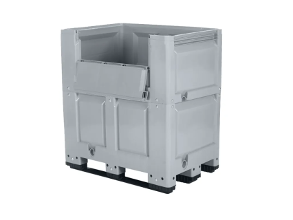 XL-size pallet box with drop door - type BIG BOX - 1200x800 mm - 3 sledes - grey