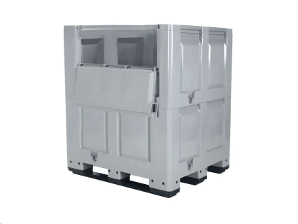 XL-size pallet box with drop door - type BIG BOX - 1200 x 1000 mm - 3 pallet sledes - grey