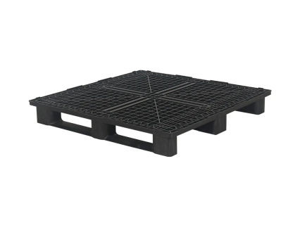 Export pallet / drum pallet 1212MB3RR - 1200 x 1200 mm - on 3 runners - with 5 mm raised rim all around - standard regrind - black