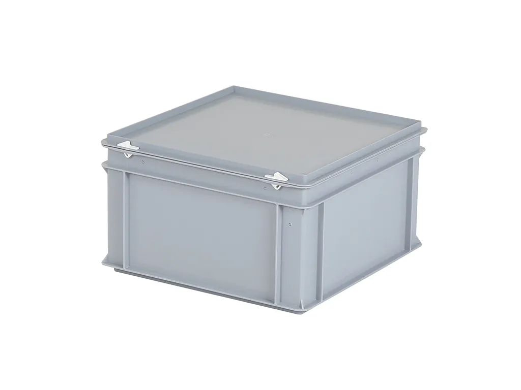 Stacking bin with lid - 400 x 400 x H 235 mm - grey (reinforced base)