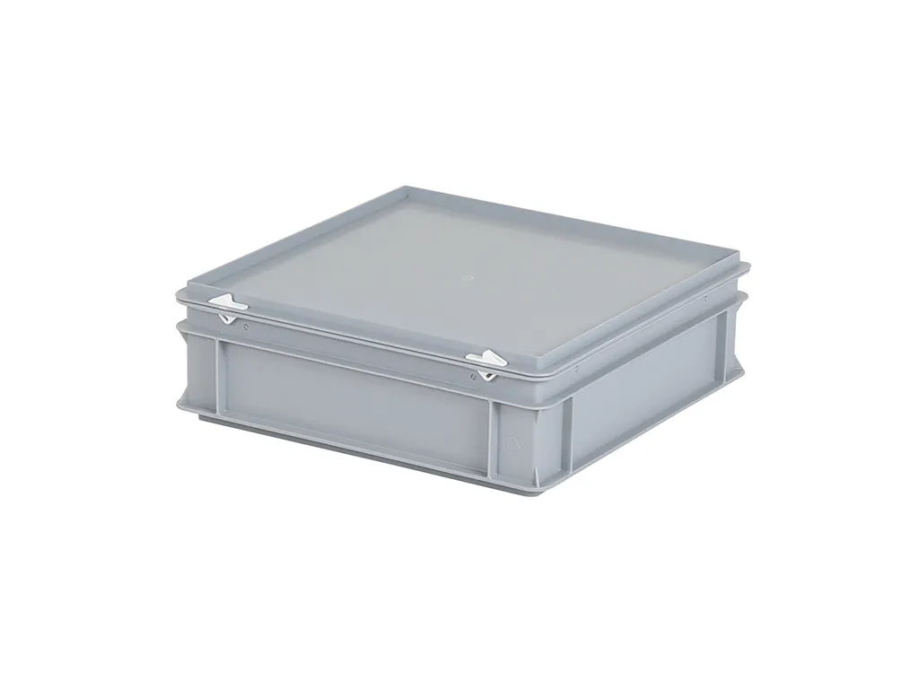 Stacking bin with lid - 400 x 400 x H 135 mm - grey (reinforced base)