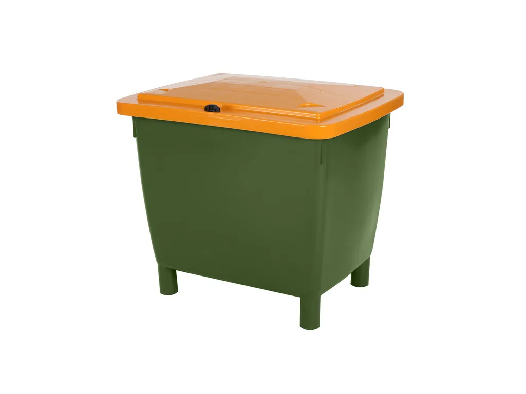 Multi-Purpose Container 210 liter - op 4 poten - groen met oranje scharnierdeksel