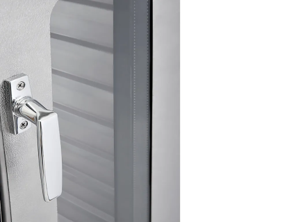 Insulated container with glass door