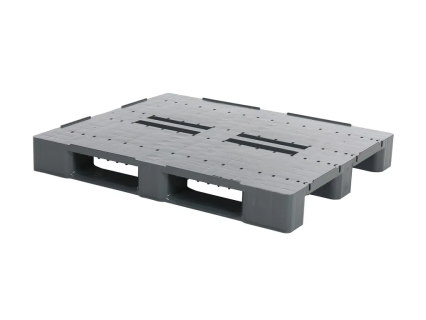 Euro pallet CS3 ECO - 1200 x 1000 mm - with 7 mm raised rims - 3 pallet skids, open with reinforcement ribs - dark grey