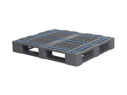 Industriepallet CR3-5 - 1200 x 1000 mm - met 5 palletsledes - met randen 5 mm - antislip stroken - versterkt - grijs/blauw