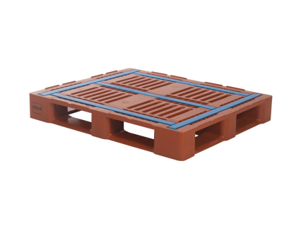 Industriepallet CR3-5 - 1200 x 1000 mm - met 5 palletsledes - met randen 5 mm - antislip stroken - bruin/blauw