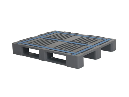 Industriepallet CR3 - 1200 x 1000 mm - met 3 palletsledes - met randen 5 mm - met antislip stroken - versterkt - grijs/blauw